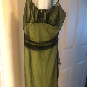 Green with black trim formal dress